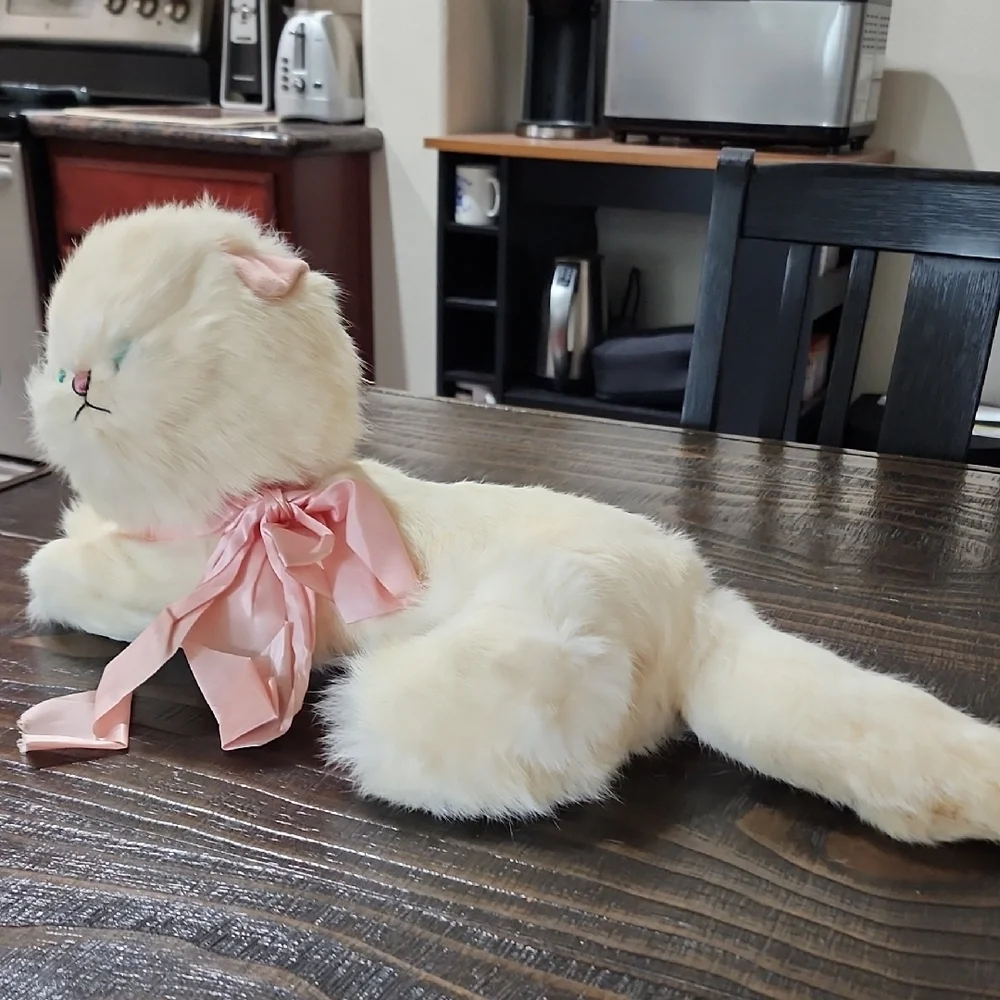 Plush Cat Toy with Pink Ribbon